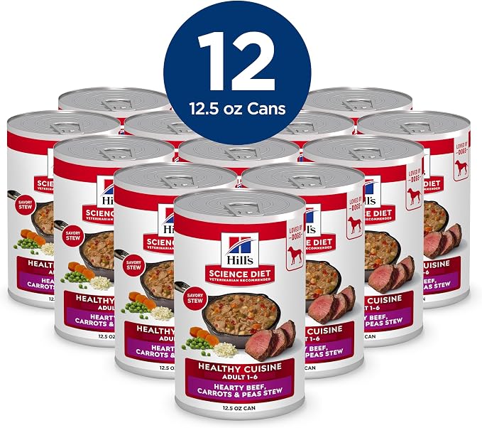 Hill's Science Diet Adult 1-6 Healthy Cuisine Wet Dog Food | #1 Veterinarian Recommended, Braised Beef, Carrots, & Peas Stew, 12.5 oz. Cans, 12-Pack