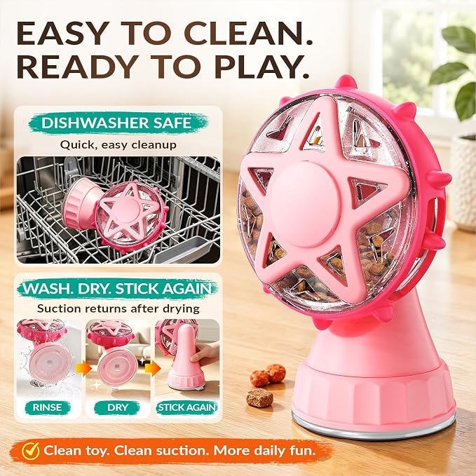 HCY&WLD 2-in-1 Cat Toys Food Dispenser & Teaser Interactive Toys (Pink) | Multi-Play Puzzle Toy For Indoor Cats, Kitten Slow Feeder, Adjustable Treat Dispensing, Mental Stimulation, Boredom Buster