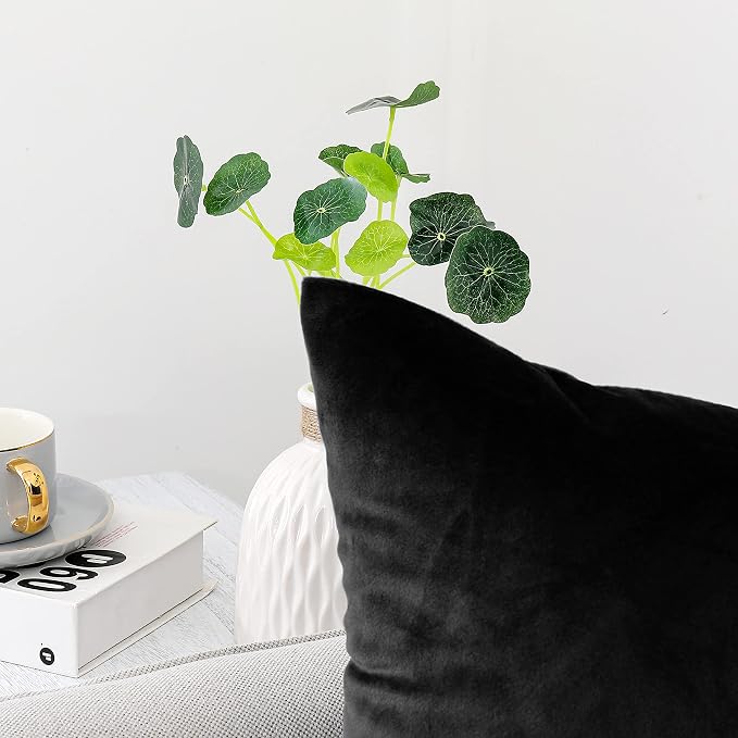 NiNi ALL Black Velvet Throw Pillow Covers 24x24 Pack of 2 Decorative Couch | Soft Solid Boho Cushion Squar Pillow Cases for Chair Sofa Bedroom Farmhouse Living room Modern Luxury Home Decor Halloween