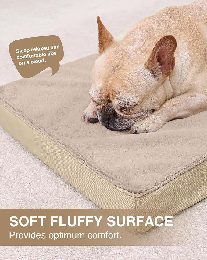 KSIIA Orthopedic Dog Bed for Medium Dogs with Waterproof Lining,Khaki,29x18 | Deluxe Soft Plush Dog Crate Bed, Washable Pet Mat with Removable Cover & Egg Crate Foam for Medium Dogs Sleeping & Relaxing