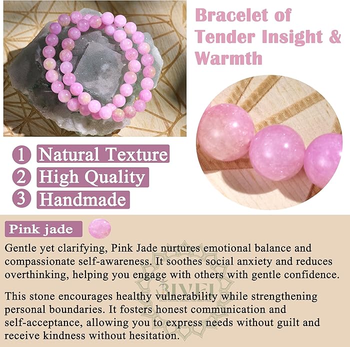 Bivei Natural Gemstone Semi Precious Healing Crystals Handmade Stretchy Round Beads Bracelet,Stocking Stuffers for Women Enhance Positive Energy