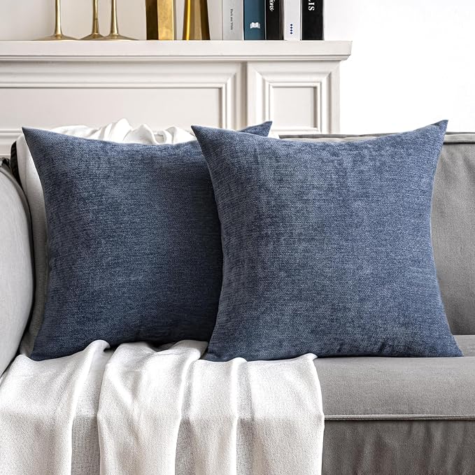 MIULEE Pack of 2 Blue Decorative Pillow Covers 18x18 Inch | Soft Chenille Couch Throw Pillows Farmhouse Cushion Covers for Home Decor Sofa Bedroom Living Room
