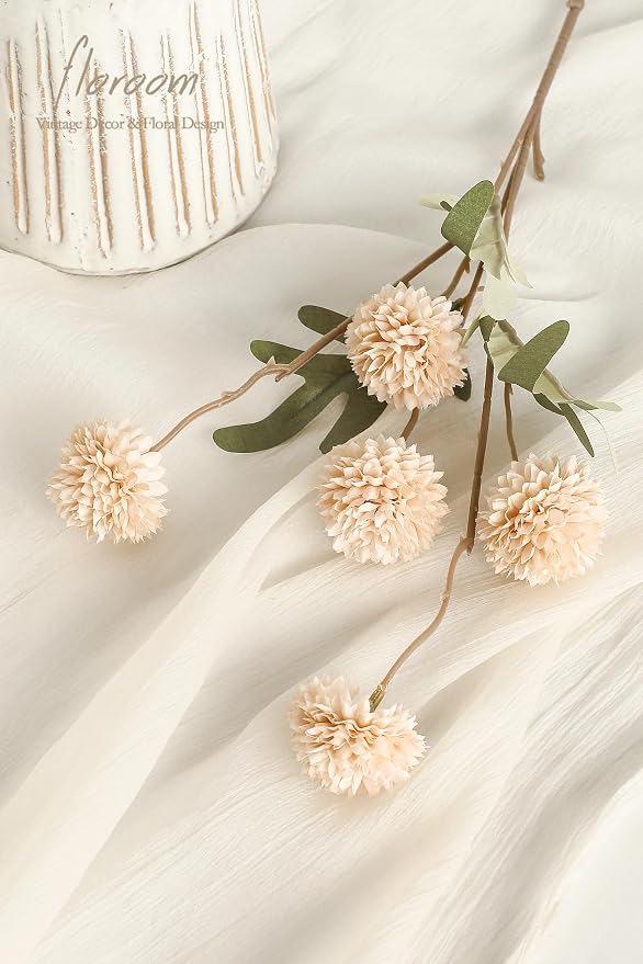 9pcs Beige Ivory Mix Faux Silk Mums Artificial Flowers, Bulk Fake Small Mini Chrysanthemums with Stems for DIY Wedding Centerpieces Floral Arrangements Vase Fillers Home Decorations