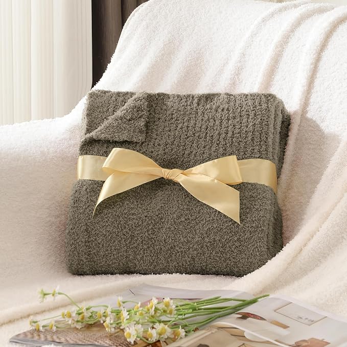 Taupe Throw Blanket for Bed, Super Soft Knit Boucle Blankets, Cozy Fleece Fuzzy Fluffy Plush Chenille Throws Blanket for Couch, Sofa, 60 x 80 inches
