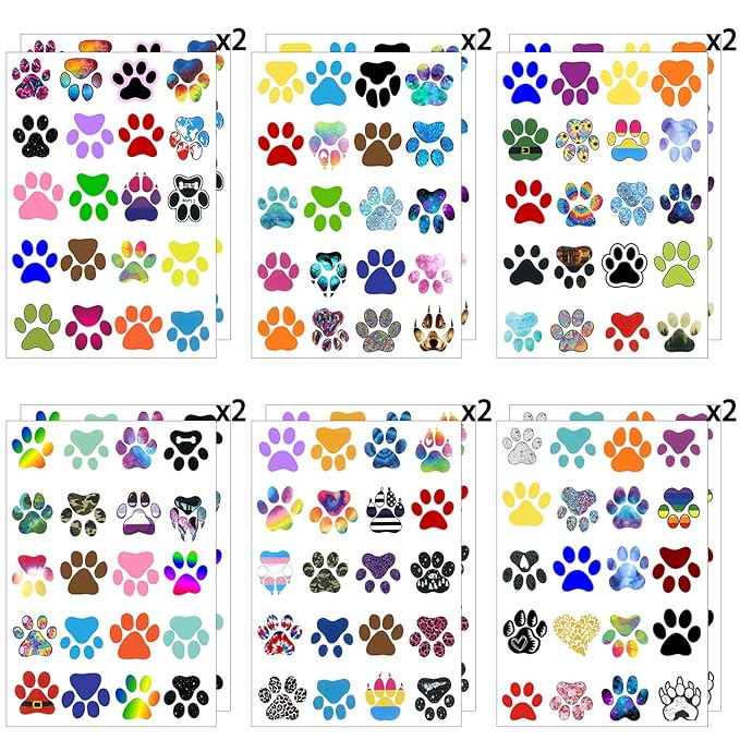 12 Sheets Dog Paw Temporary Tattoos for Kids, Paw Print Birthday Party Supplies Decorations Cute Face Body Art Fake Tattoo Stickers Paw Print Party Favors for Boys Girls Teens Party Gifts Game Reward