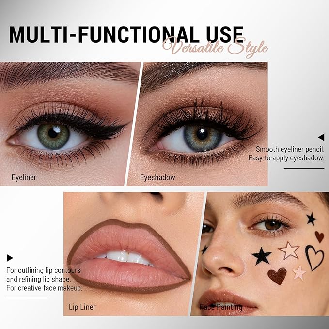 Noerrors 3pcs Black Brown Nude Beige Matte Gel Eyeliner Pencil Set, Waterproof Smudge Proof Smoky Waterline Eye Crayon for Winged Liner Goth Makeup, Cream delineador de ojos&Eyeshadow Stick for Women