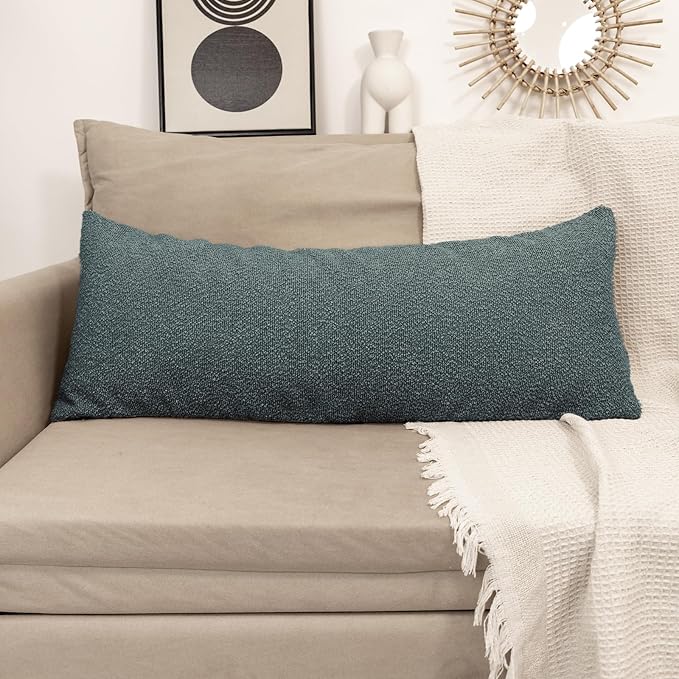 JoraLion 20x54 inch Neutral Boucle Body Pillow Cover, Dusty Blue Long Pillow Cover Cozy Soft Cushion Case for Couch Sofa Bed Living Room Home Decor, Pack of 1 (Cover Only)