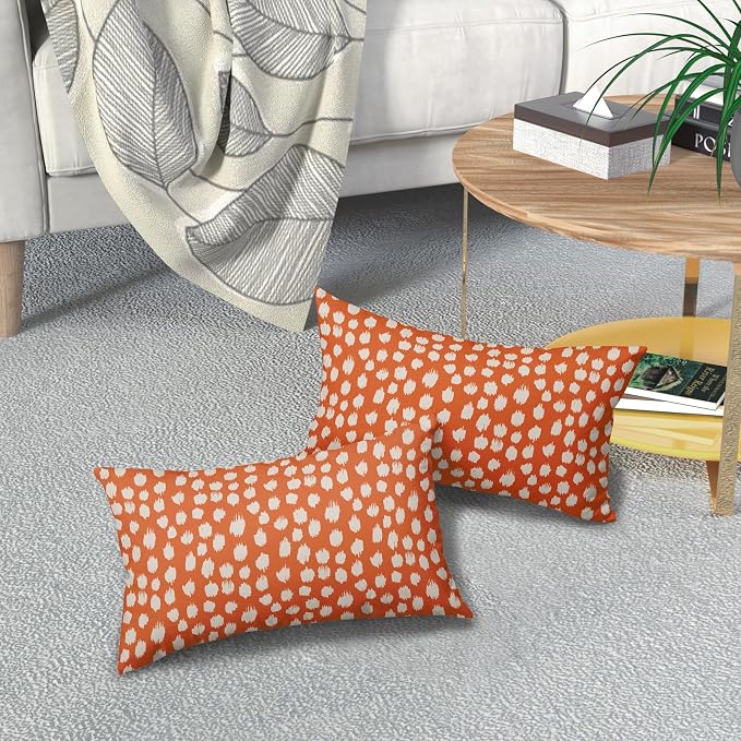 Sweetshow Orange Cream Dots Lumbar Pillow Covers 12x20 Set of 2 Boho Design Polka Dot Print Throw Pillows Modern Outdoor Decorative Pillowcase Rectangle Linen Cushion Cases Decor for Sofa Couch Bed