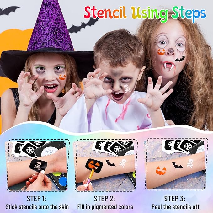 UCANBE Face Painting Kit for Kids & Adult-18 Colors Non-Toxic Water Based Face Body Paint Palette with Paint Brushes&Stencils, Professional Facepaint Set for Halloween SFX Makeup, Cosplay & Costume