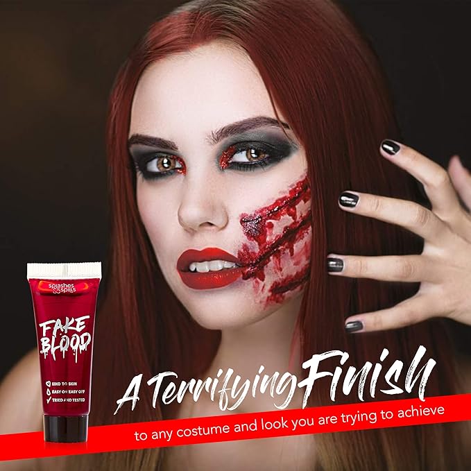 Realistic Fake Blood - Face and Body Paint - Pretend Costume and Dress Up Makeup by Splashes & Spills - New & Improved Formula! (30ml)