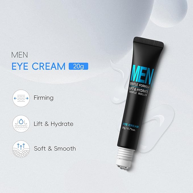 AKARY Caffeine Eye Roller for Bags for Men, Men’s Triple-roller Massage Under Eye Cream for Puffy Eyes and Dark Circles, Hydrating, Softening, Improving, Firming for Fine Lines, Puffiness Reducer