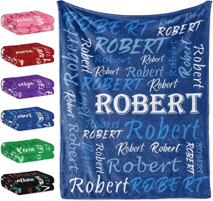 Personalized Custom Navy Theme Light Soft Flannel Fleece Throw Blanket with Name for Men, Women, Boys, Girls, Kids - Customized Name Gifts for Birthday, Christmas, Valentines Day