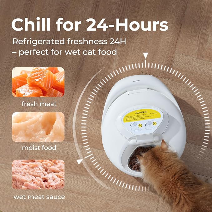 Automatic Wet Food Cat Feeder, 24H Food Freshness Smart Dual‑Temp Refrigerated Cat Feeder with Semiconductor Cooling & Pre‑Heating, App‑Controlled, Easy to Clean, 4‑Day Feeding Schedule