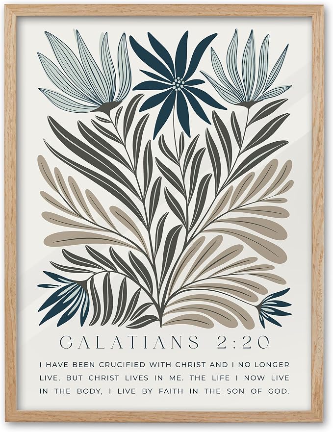 EcoHest 16x20 in Galatians 2:20 Botanical Floral Framed Christian Wall Art | Solid Oak Wood Frame with Canvas Wall Art, Nature Scripture Bible Verse Decor for Bedroom, Living Room, Office, Church, 1Pack