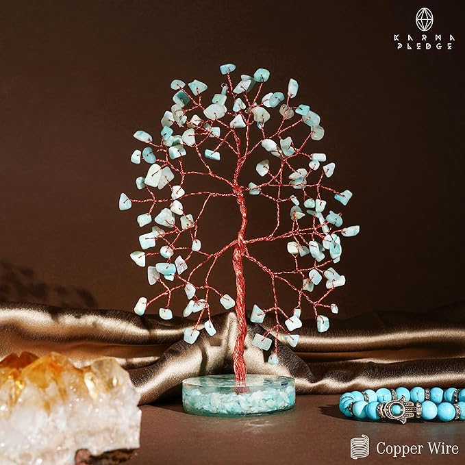Amazonite Crystal Tree of Life Birthday Gifts for Women, Men, Friends, Handmade Chakra Healing Crystals Tree for Home Office Decor, Positivity, Good Luck, Money, Unique Gifts for Her Mom, Sister, Dad