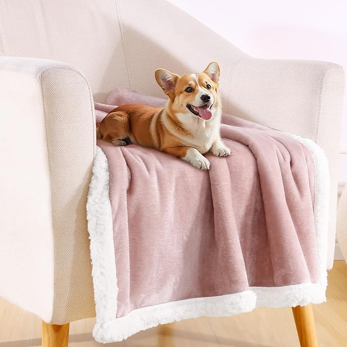 Smiry Waterproof Blanket Throw, Reversible Dog Blanket for Sofa Couch Bed | Soft Leakproof Sherpa Fleece, Washable Furniture Couch Protector for Large Dogs Cats, 60"x80", Pink/White