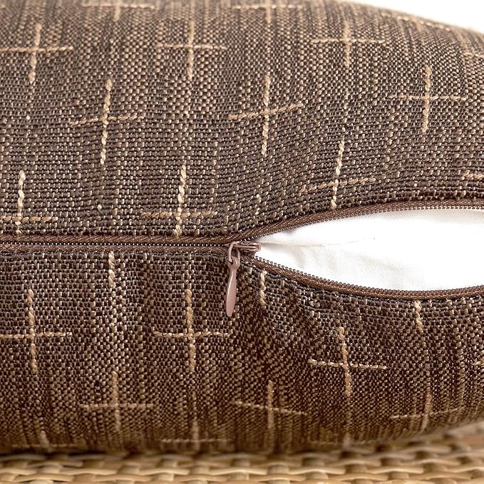MIULEE Pack of 2 Decorative Vintage Burlap Linen Brown Throw Pillow Covers Modern Farmhouse Pillowcase Rustic Woven Textured Cushion Cover for Sofa Couch Bed 12x20 Inch Dark Coffee