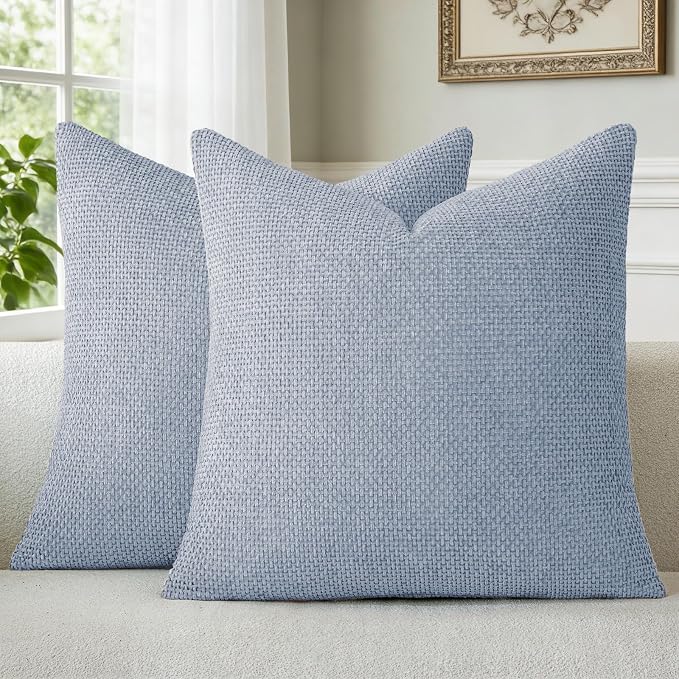 a moment Light Blue Chenille Throw Pillow Covers 16x16 Inch Pack of 2 Modern Decorative Throw Pillow Covers Farmhouse Cross Covers Home Decor for Sofa Bedroom Living Room