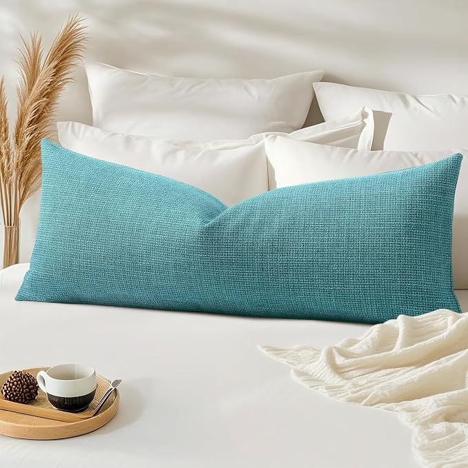 OTOSTAR Linen Throw Pillow Cover Set of 1 Decorative Long Lumbar Pillowcase Rectangle Cushion Cover 14x36 Inch for Home Decor Sofa Bedroom Car 35 x 90CM Turquoise
