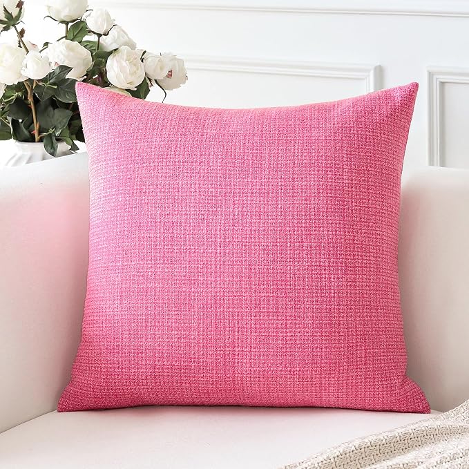OTOSTAR Linen Throw Pillow Cover Set of 1 Decorative Square Pillowcases Cushion Covers 18x18 Inch for Home Decor Sofa Bedroom Car 45 x 45CM Rose Pink