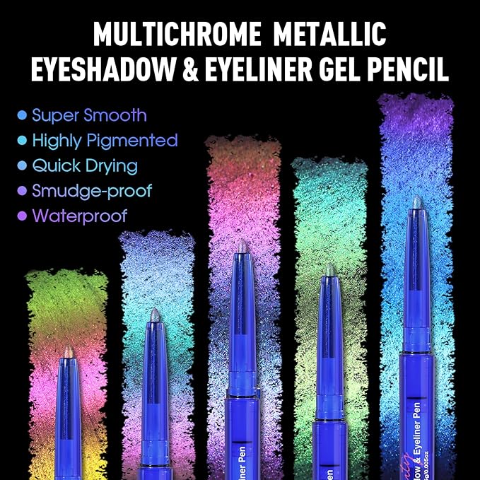 UCANBE Chameleon Eyeshadow & Eyeliner Gel Pencil - Multichrome Shifting Colors Metallic Glitter Eye Makeup,Waterproof Long-Lasting Smudge-Proof Multi-Dimensional Color (Electric Blue to Royal Purple)