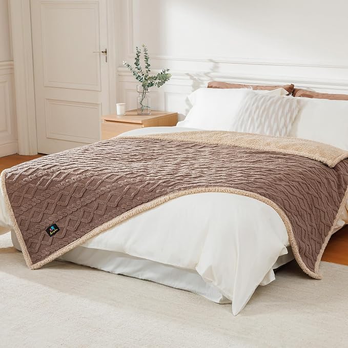 Luciphia Waterproof Blanket for Queen Bed Reversible Fleece Couch Cover | Reversible waterproof pet blanket soft fleece machine washable protect couch bed, Khaki-thicken 90" x 82"