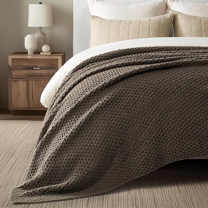 EVERGRACEHOME Chunky Chenille Knit Throw Blanket, 108x92, Mocha Brown | Sculpted Moss Stitch, Chic Modern Farmhouse, All-Season Warmth, OEKO-TEX® Certified, Oversized King for Couch, Bed, Sofa