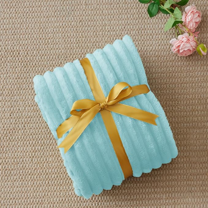 BEDELITE Ribbed Twin Blanket for Couch & Bed, Cloud Blue, 60"x80" | Ultra-Soft Plush Fleece, Cozy, Warm Yet Lightweight, Ribbed Texture, Home Decor, Machine Washable, Giftable, All-Season Use