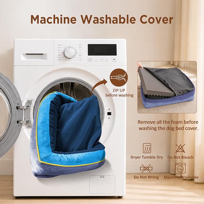 Comfort Expression Orthopedic Dog Bed for Extra Large Dogs with Bolster | Waterproof Dog Couch Bed with Washable Cover & Non-Slip Bottom, Supportive Egg Crate Foam XL Pet Bed, 42x30 Inch
