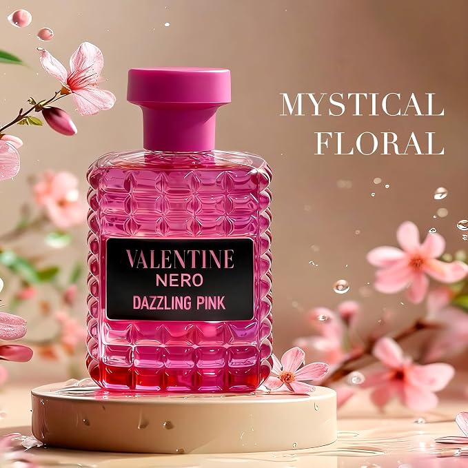 A CENTER Valentine Dazzling Pink Eau de Parfum for Women 3.4 Fl Oz Perfume | Long Lasting Amber Floral & Warm Vanilla Fragrance | Elegant Glass Spray Bottle | Cologne Gift Daily Use