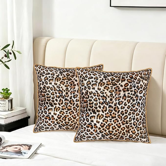 KSLIDS Leopard Print Faux Fur Soft Velvet Throw Pillow Covers Set of 2 Brown Black Cheetah Decorative Pillow Covers 18x18 Inch Animal Pillow Case for Sofa Couch Bedroom Farmhouse Home Decor