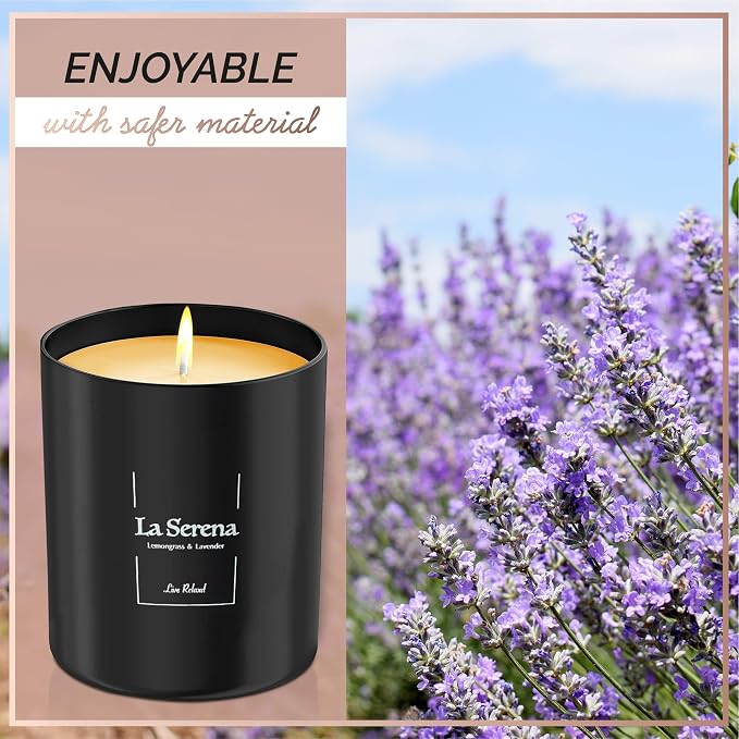 Premium Lemongrass & Lavender Scented Candles (La Serena), Natural Soy Candles Gifts for Women & Men, Hand Poured, Long Lasting Aromatherapy Essential Oil Candle, 8 Oz with 45 Hour Burn Time