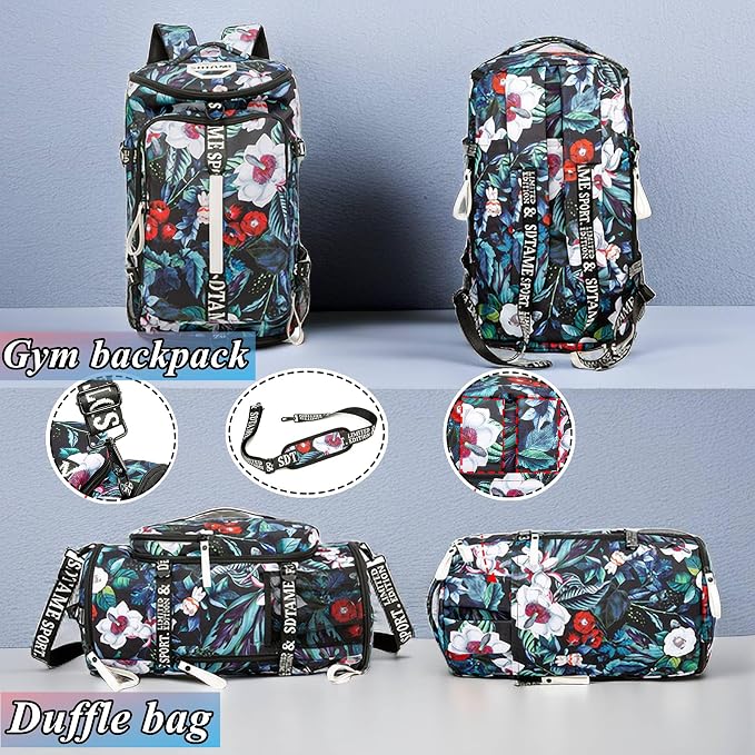 Gym Duffle Bag Backpack with Shoe Compartment,4 ways Travel Backpack for Women and Men,Multi-Functional Weekender bag with Waterproof Layer&Laptop Compartment for Fitness, Travel,Camping