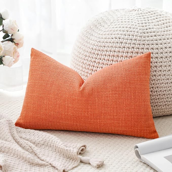 OTOSTAR Linen Throw Pillow Cover Set of 1 Decorative Lumbar Pillowcases Cushion Covers 16x24 Inch for Home Decor Sofa Bedroom Car 40 x 60CM Orange