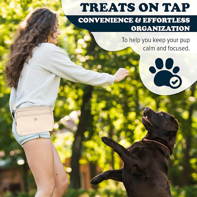 Puppington 3-in-1 Crossbody Bag & Dog Treat Pouch for Pet Training - Matching Poop Bags & Built-In Poop Bag Dispenser - Zippered Pockets - Dog Walking Bag for Office to Off-Leash (Vanilla Cream)
