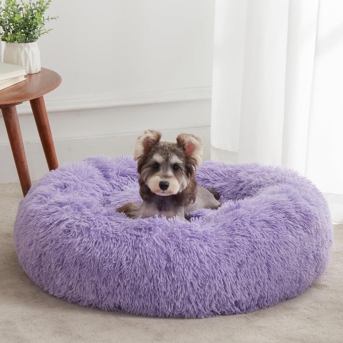 Calming Dog Bed & Cat Bed, Anti-Anxiety Donut Dog Cuddler Bed, Warming Cozy Soft Dog Round Bed, Fluffy Faux Fur Plush Dog Cat Cushion Bed for Small Medium Dogs and Cats | Fluffy Faux Fur Round Cuddler,Anti-Anxiety,Anti-Slip Bottom,Plush Pet Dog Beds fo...