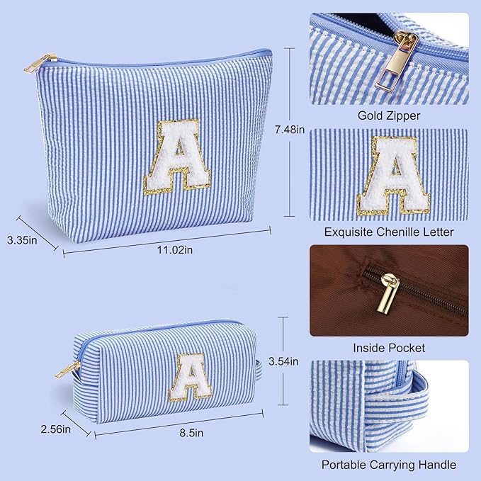 YOOLIFE Initial Makeup Bag Christmas Gifts for Girls Grandkids - Birthday Gifts for 3 4 5 6 7 8 9 10 11 12 13 Year Old Girl Stocking Stuffers for Girls Teen Daughter Kids Travel Makeup Bag Blue K