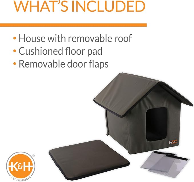 K&H Outdoor Cat House, Weatherproof Shelter for Outside Pets, Olive/Olive | Weatherproof Outdoor Cat House for Ferals, Insulated Kitty Shelter, 2 Doors, Waterproof Removable Floor Pad, Unheated