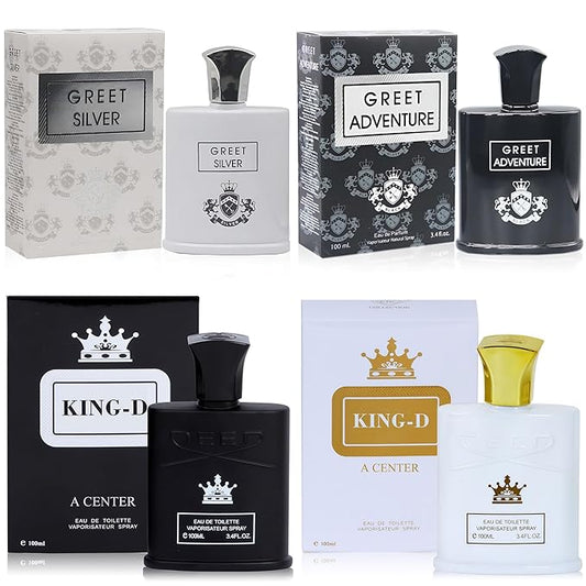 A CENTER Men's Cologne Gift Set Include King-D&Greet - 3.4 Fl Oz Each | Vanilla Bourbon, Leather & Amber Floral Fragrance | Luxury Eau de Toilette Quartet