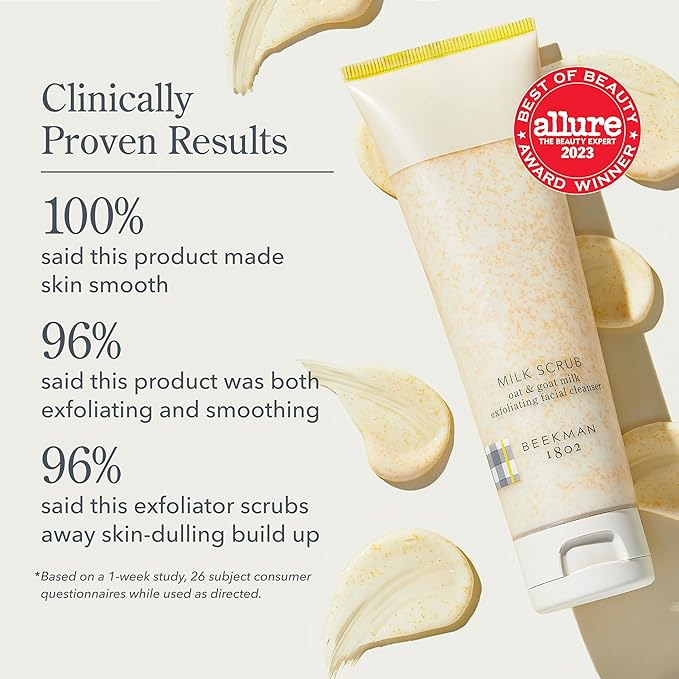 Beekman 1802 Oat & Goat Milk Exfoliating Face Wash & Facial Scrub – Gentle Pore Minimizing Exfoliating Cleanser with Jojoba Beads, Daily Face Wash for Sensitive Skin – Travel Size