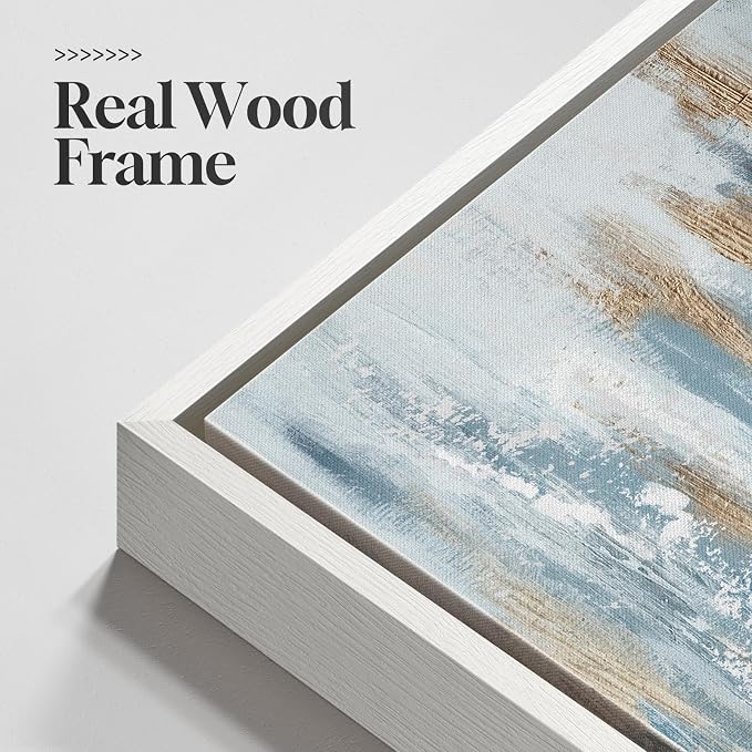 White Framed Blue and Gold Abstract Canvas Wall Art for Bedroom, Set of 2 Modern Minimalist Art Prints Paintings Artwork for Walls, Glitter Pictures for Living Room, Dining Room Wall Decor 16x24 In
