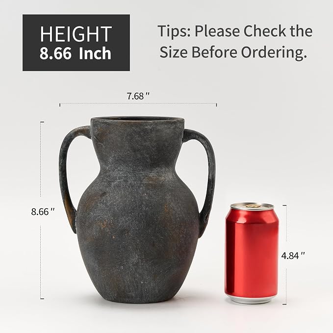 Emotionally Grounded Vase, Vaseking Large Ceramic Rustic Vasewith 2 Handles, 8.6 inch Minimalist Decorative Farmhouse Tall Vases for Home Decor, Living Room, Enterway, Table Decoration, Black Bronze