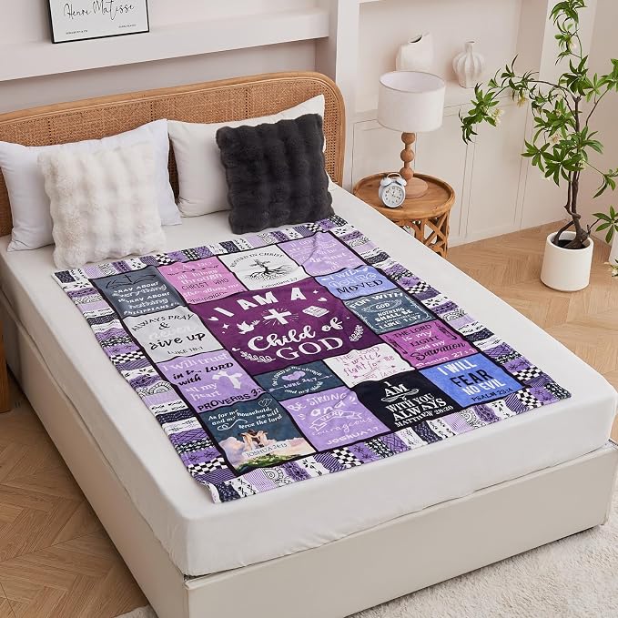 Christian Gifts for Women, Happy Birthday Gifts for Women, I Am a Child of God Blanket, Inspirational Gifts for Mom, Friend, Daughter, Sister, Baptism Gift for Girl Blanket 50''x60'' Purple
