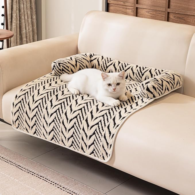 Calming Dog Bed Mats with Neck & Head Support, 31.5 x 23.62 inch Black | for Small and Medium Dogs & Cats, Soft Flanne Couch Covers, Non-Slip, Machine Washable, Protects Sofa from Fur & Scratches