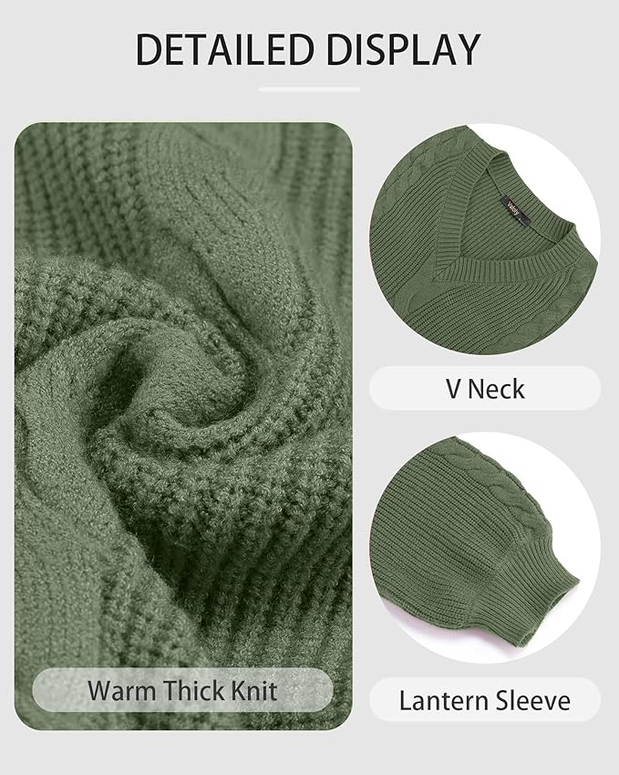 Women's Pullovers Jumper Sweaters Lantern Sleeve Casual V Neck Fall Knit Mini Sweater Dresses