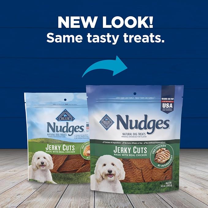 Blue Buffalo Nudges Jerky Cuts Dog Treats, Made in the USA with Natural Ingredients, Chicken, 10-oz Bag, (Pack of 6)