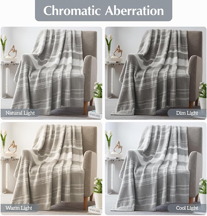 Soft Throw Blanket for Couch-Cozy Reversible Knitted Blankets | Lightweight Warm Fluffy Decor for Women, Mom, Her & Girls, Sofa, Chair, Bed, 50x70in,Grey Stripe