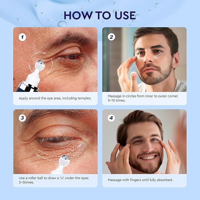 Eye Bags Treatment for Men and Women: Caffeine Eye Cream for Dark Circles – Cooling Roller for Puffiness Reducer (Medium, Unscented)