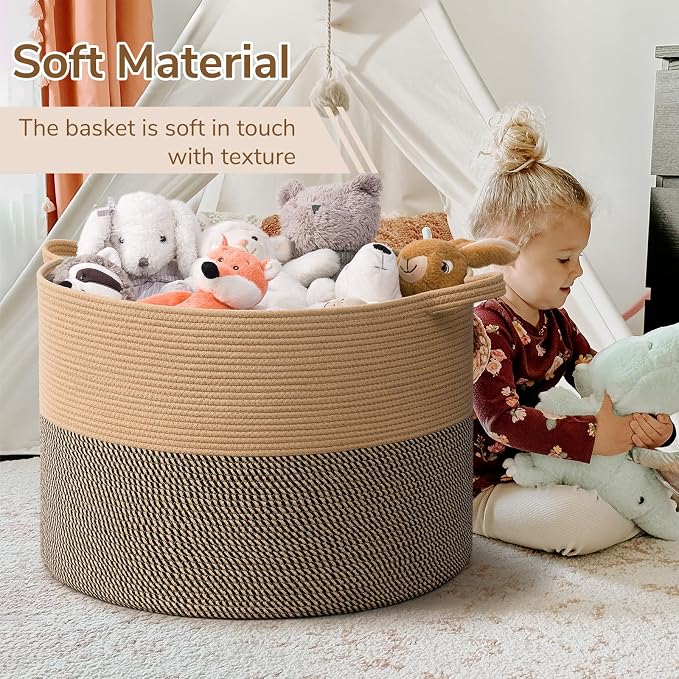 INDRESSME 115L Extra Large Woven Wicker Blanket Basket Living Room | Wicker baskets for organizing shoe, dog toys & pillows. For living room bedroom or nursery decor. soft-touch with handles