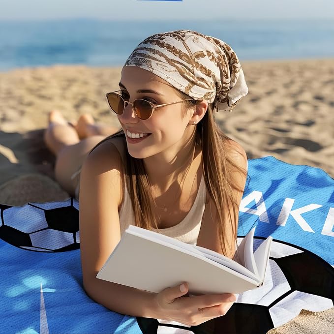 Personalized Beach Towel With Name, Custom Beach Towel with Text, Customized Football Microfiber Pool Towel, Quick Dry & Absorbent Swim Towel for Adult,Anniversary, Birthday, Summer Holiday,vacation